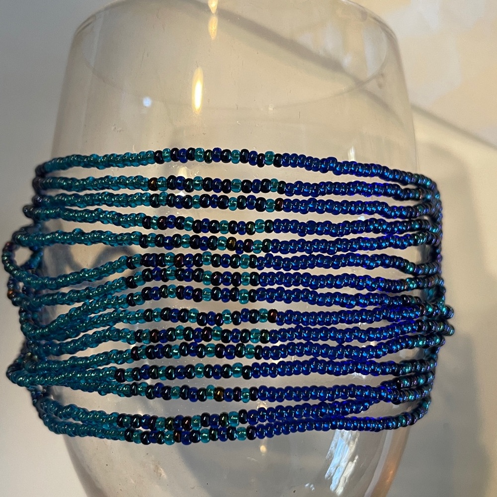 Handmade Beaded Bracelet from South Africa. Glistening Blue & Green. Adjustable